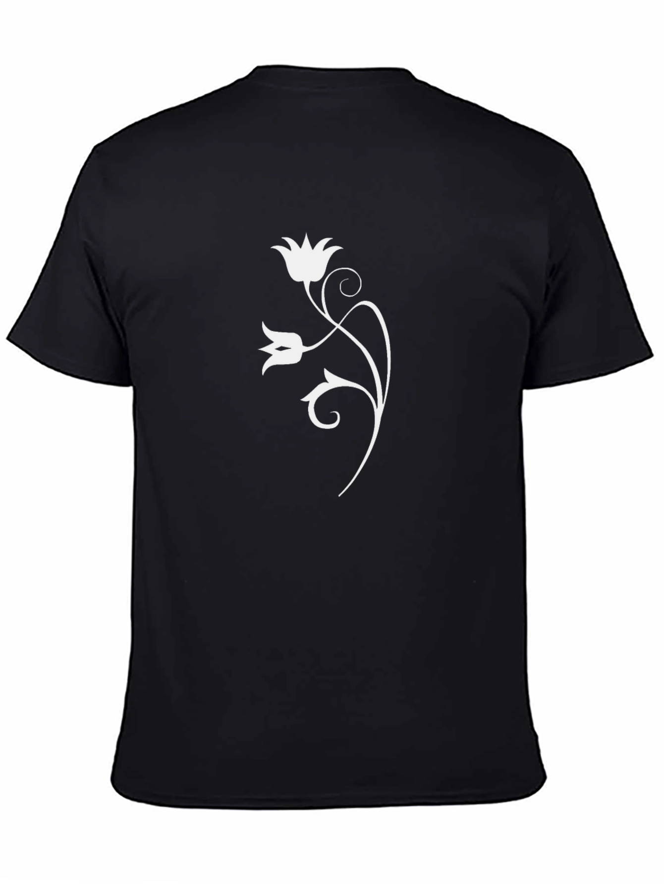 Black T-Shirt with White Floral Design