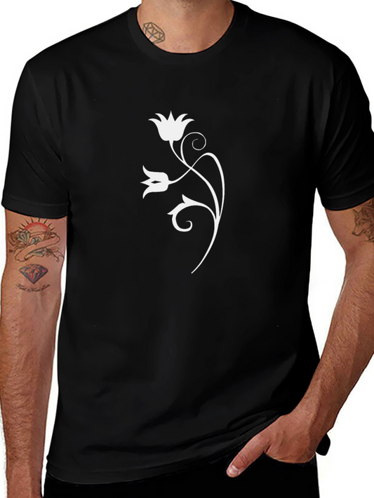 Black T-Shirt with White Floral Design