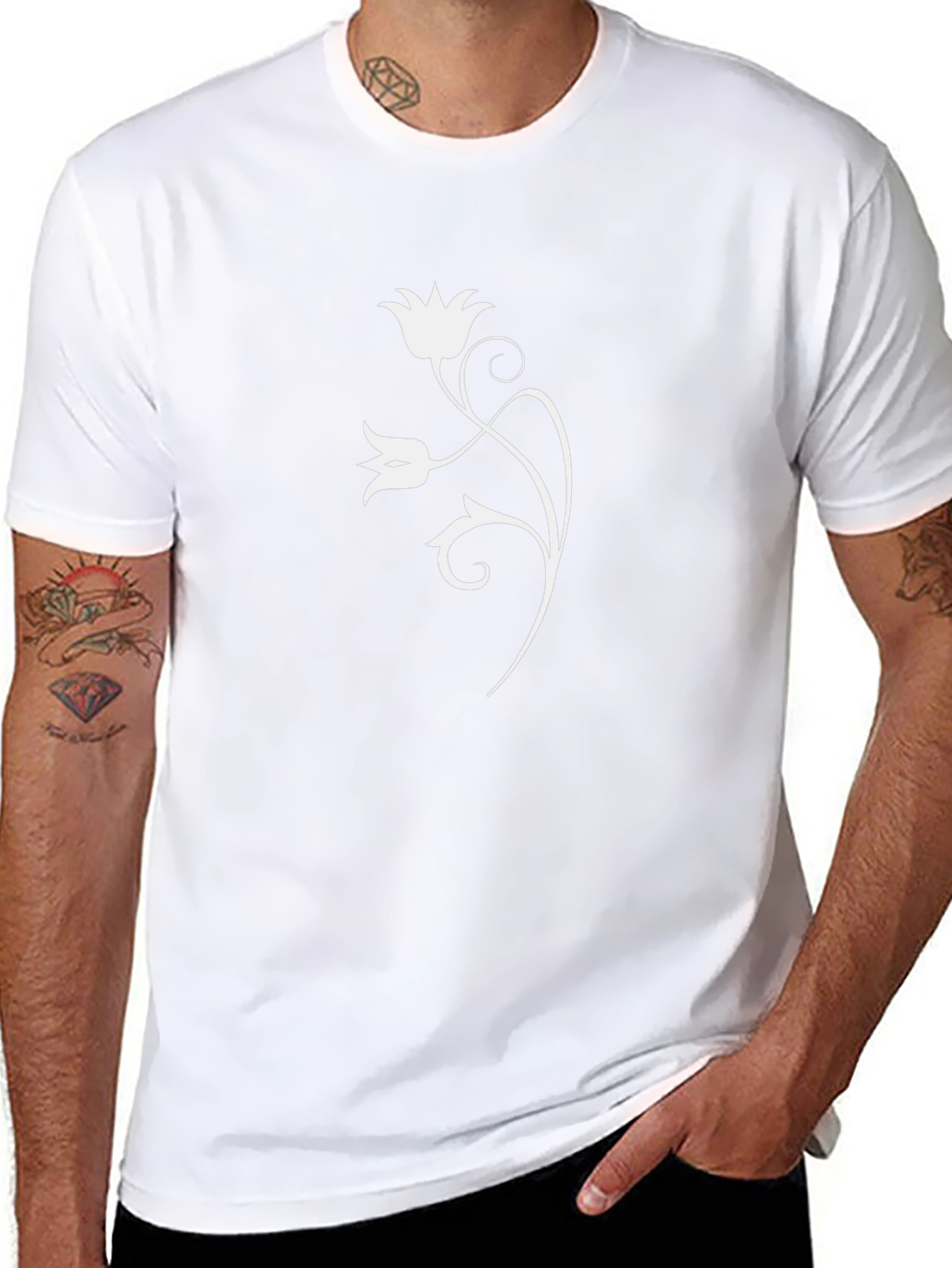 Black T-Shirt with White Floral Design