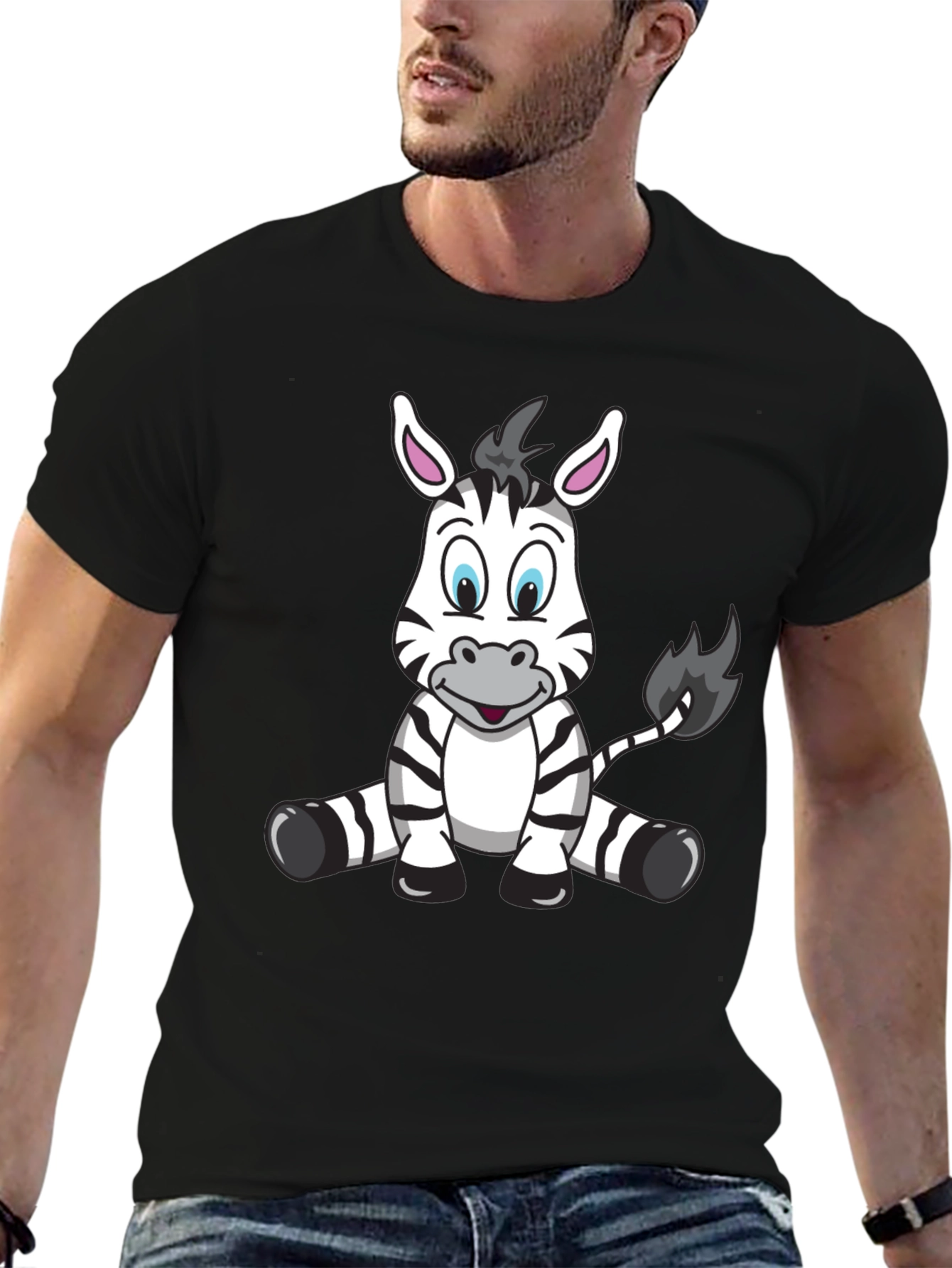 Cartoon Zebra Black T-Shirt
