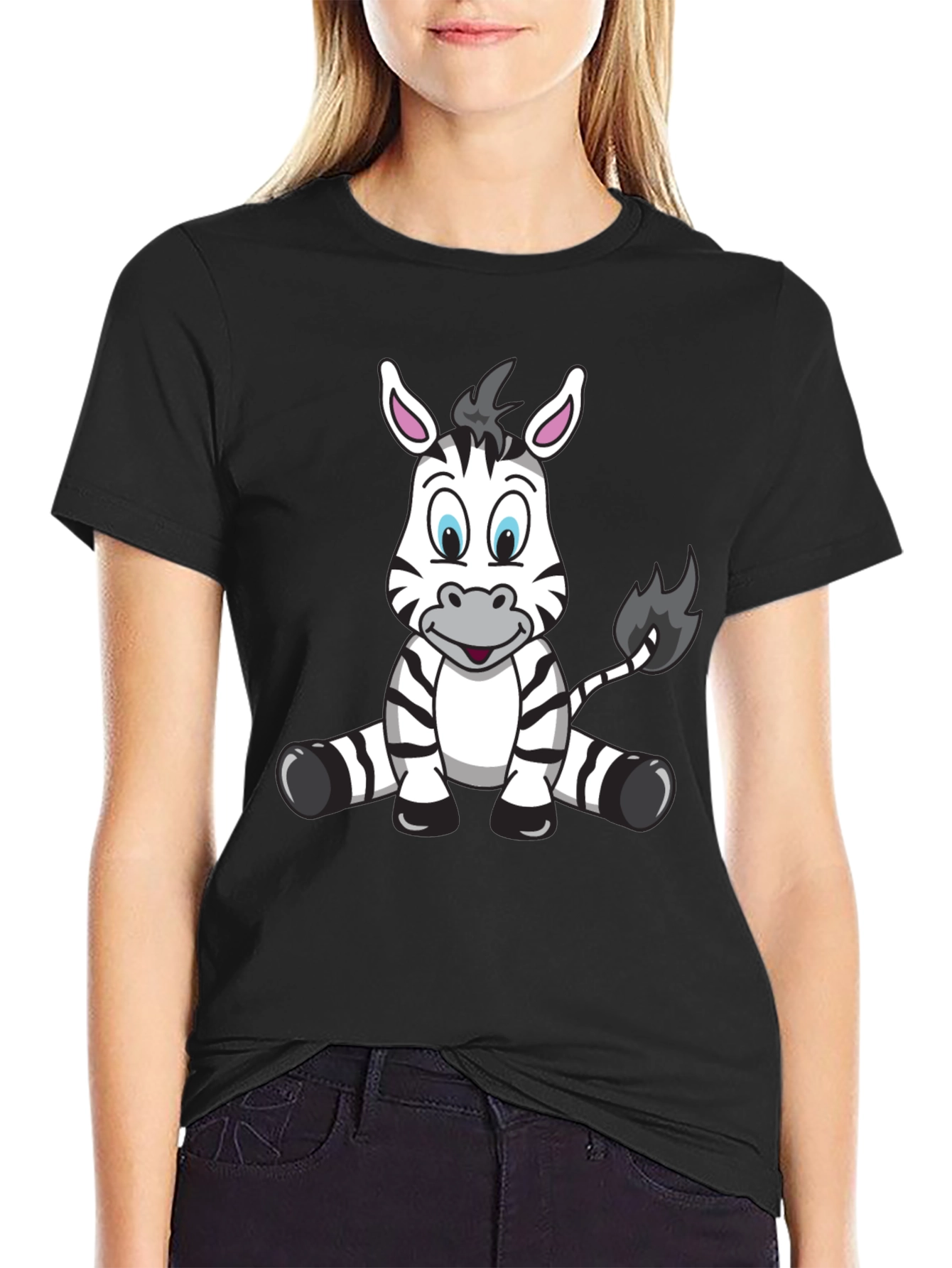 Cartoon Zebra Black T-Shirt
