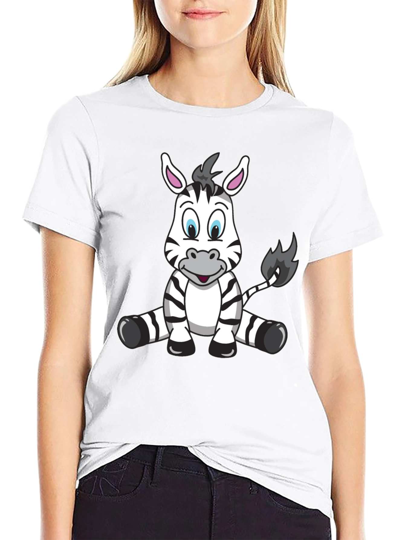Cartoon Zebra Black T-Shirt