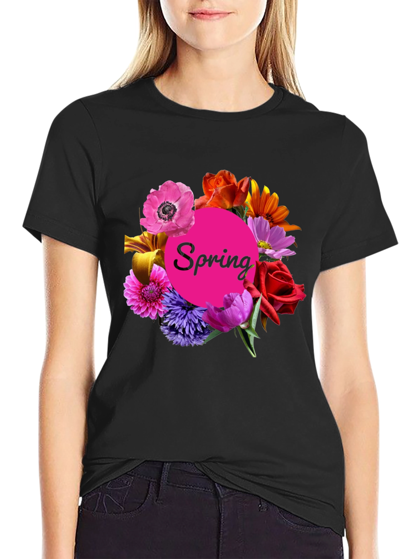 Spring Floral Black T-Shirt
