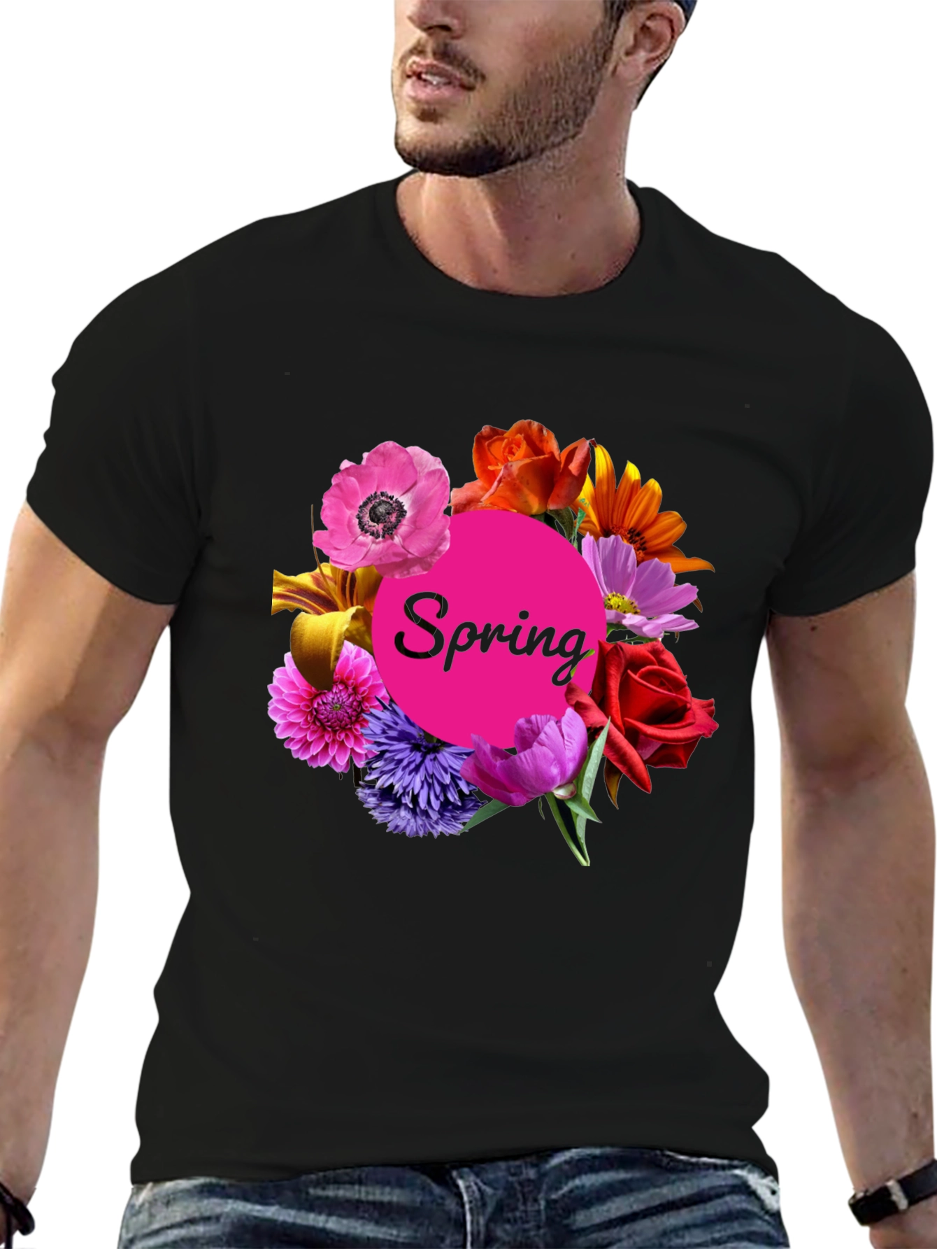 Spring Floral Black T-Shirt