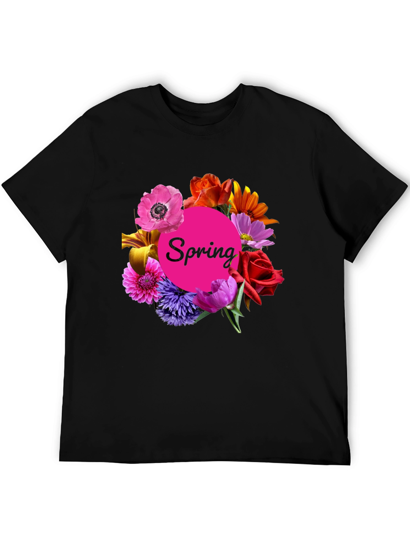 Spring Floral Black T-Shirt