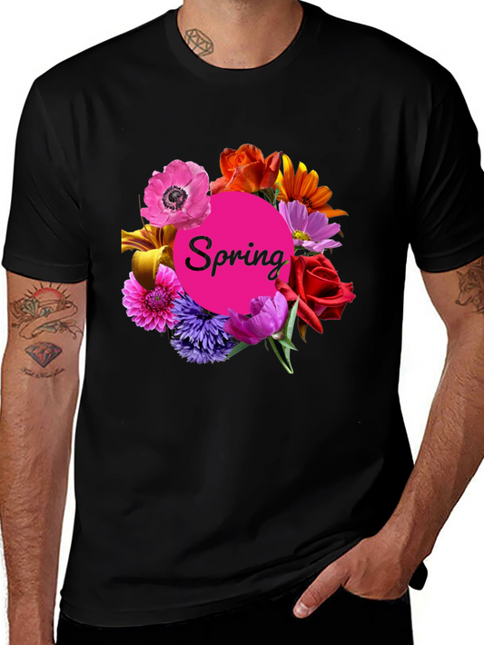 Spring Floral Black T-Shirt