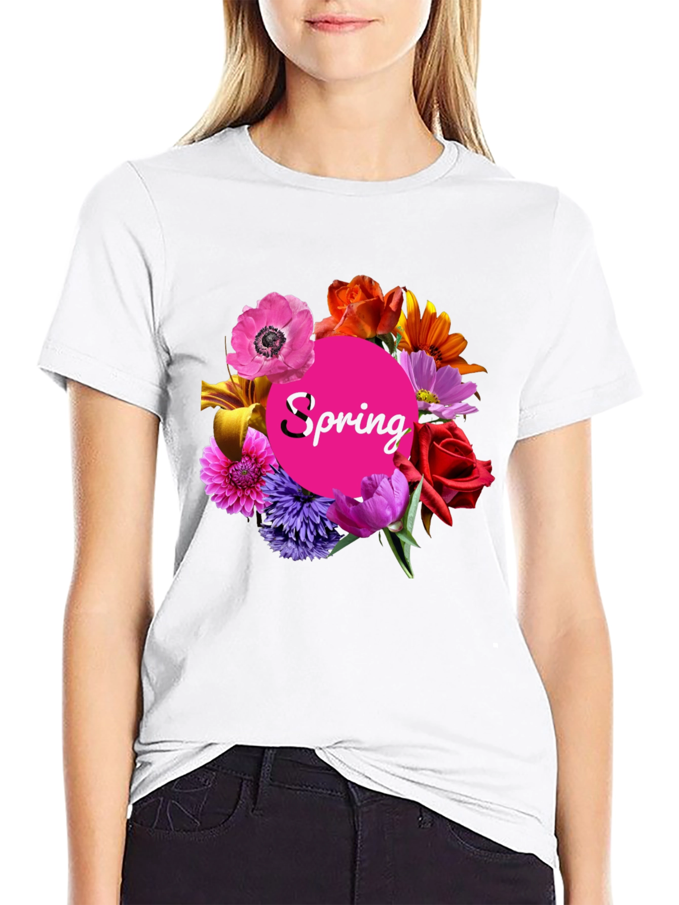 Spring Floral Black T-Shirt