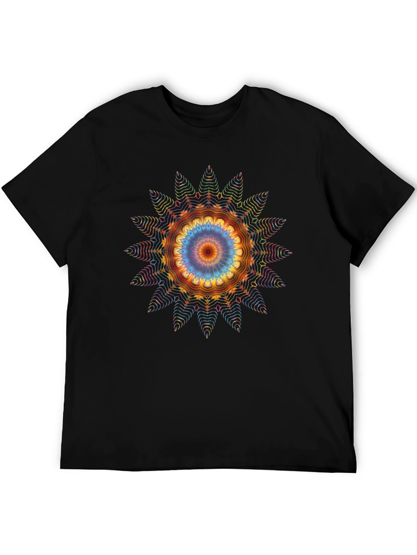 Vibrant Mandala Graphic Tee - Black Cotton Blend