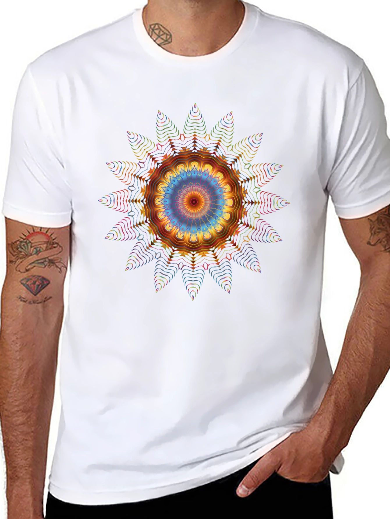 Vibrant Mandala Graphic Tee - Black Cotton Blend