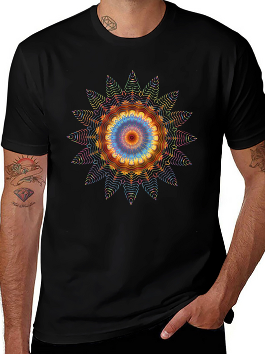 Vibrant Mandala Graphic Tee - Black Cotton Blend