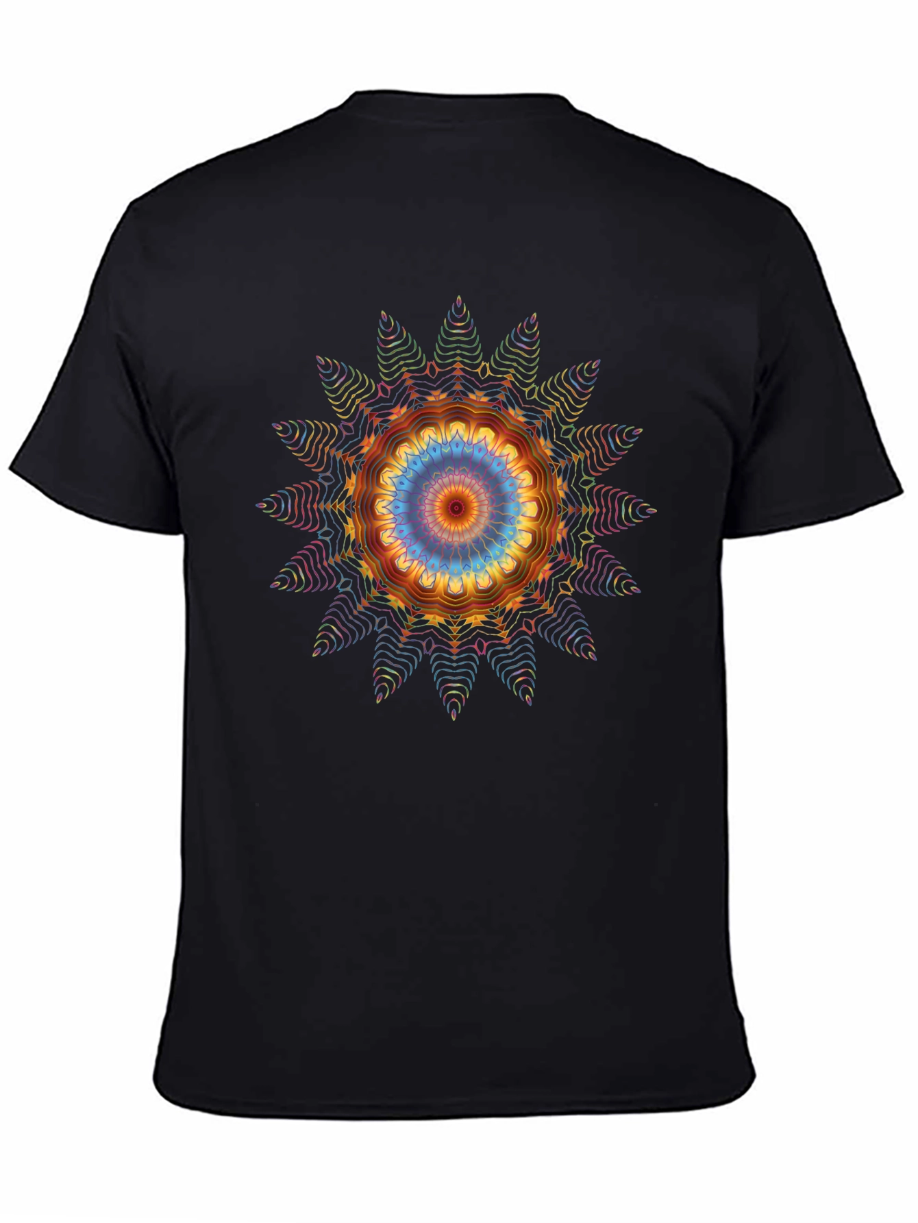 Vibrant Mandala Graphic Tee - Black Cotton Blend