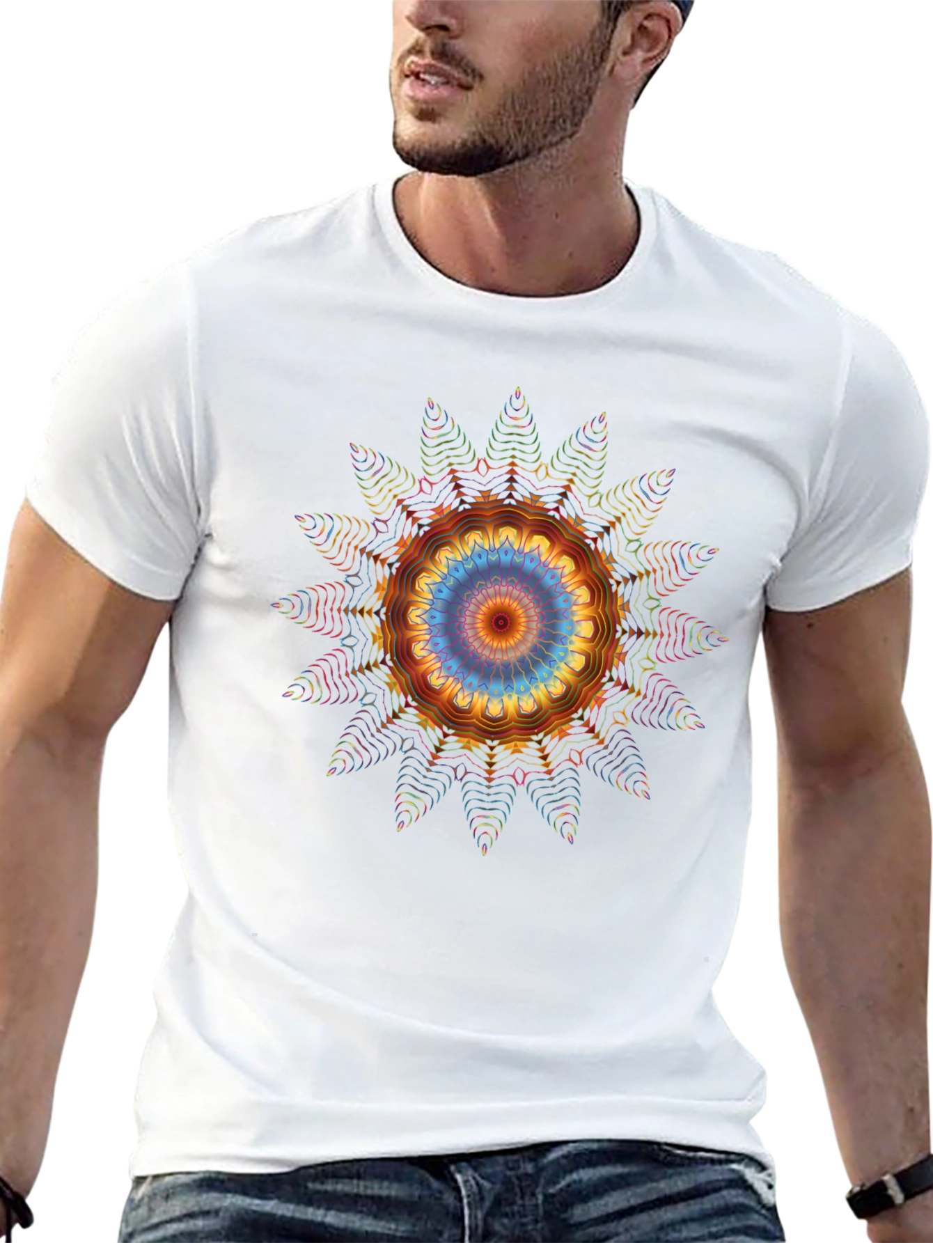 Vibrant Mandala Graphic Tee - Black Cotton Blend