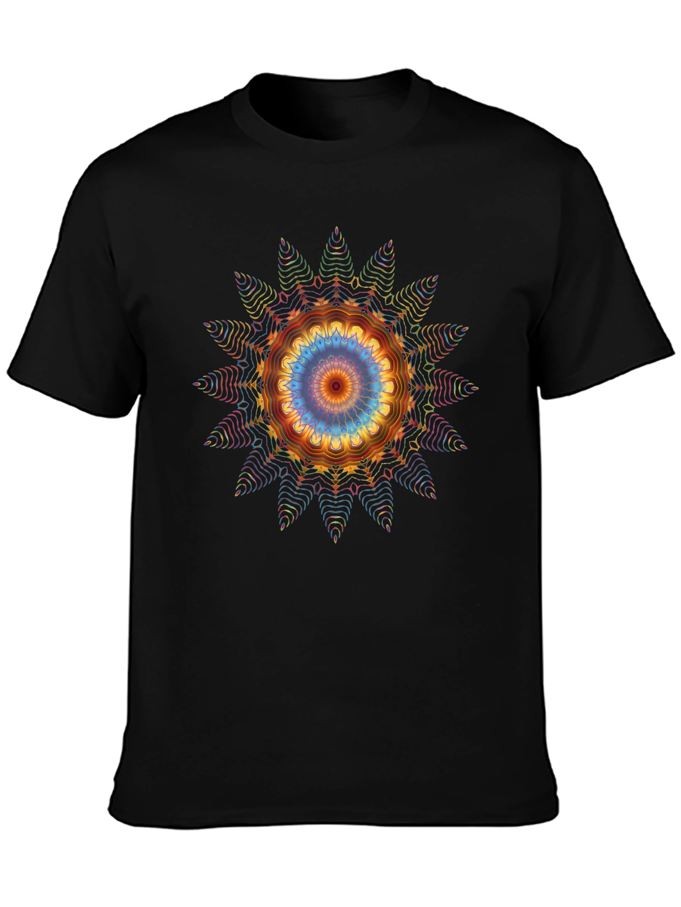 Vibrant Mandala Graphic Tee - Black Cotton Blend