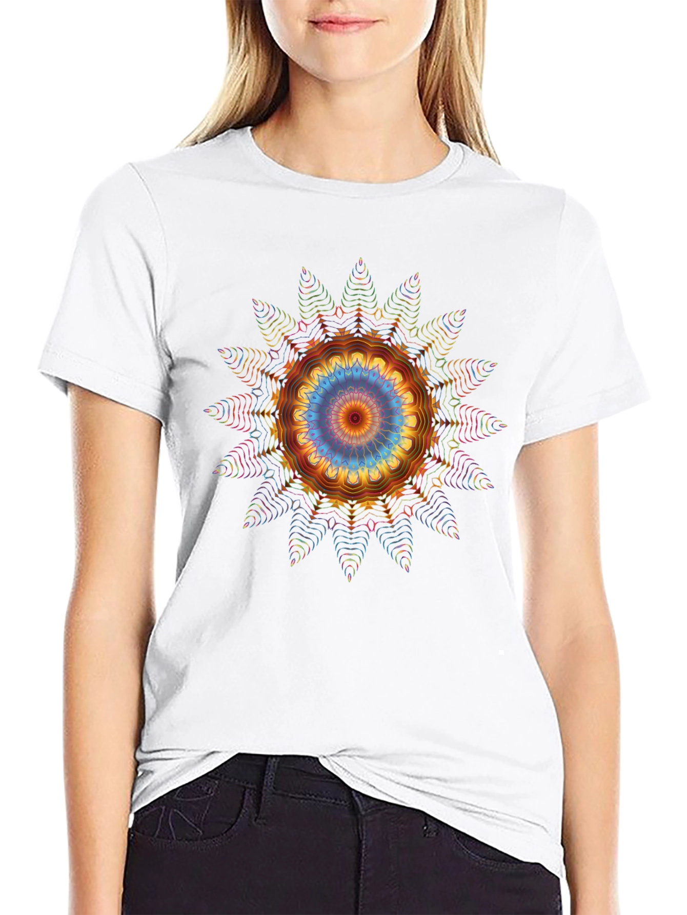 Vibrant Mandala Graphic Tee - Black Cotton Blend