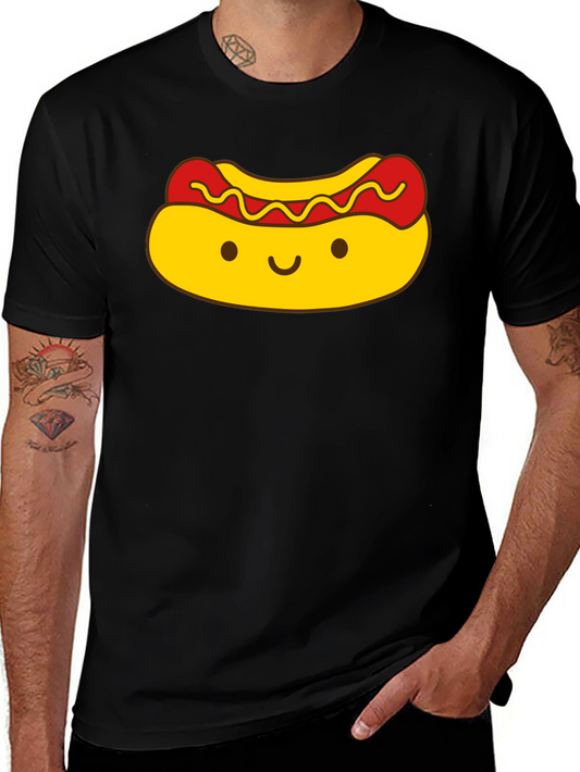Cute Kawaii Hot Dog Graphic Black T-Shirt