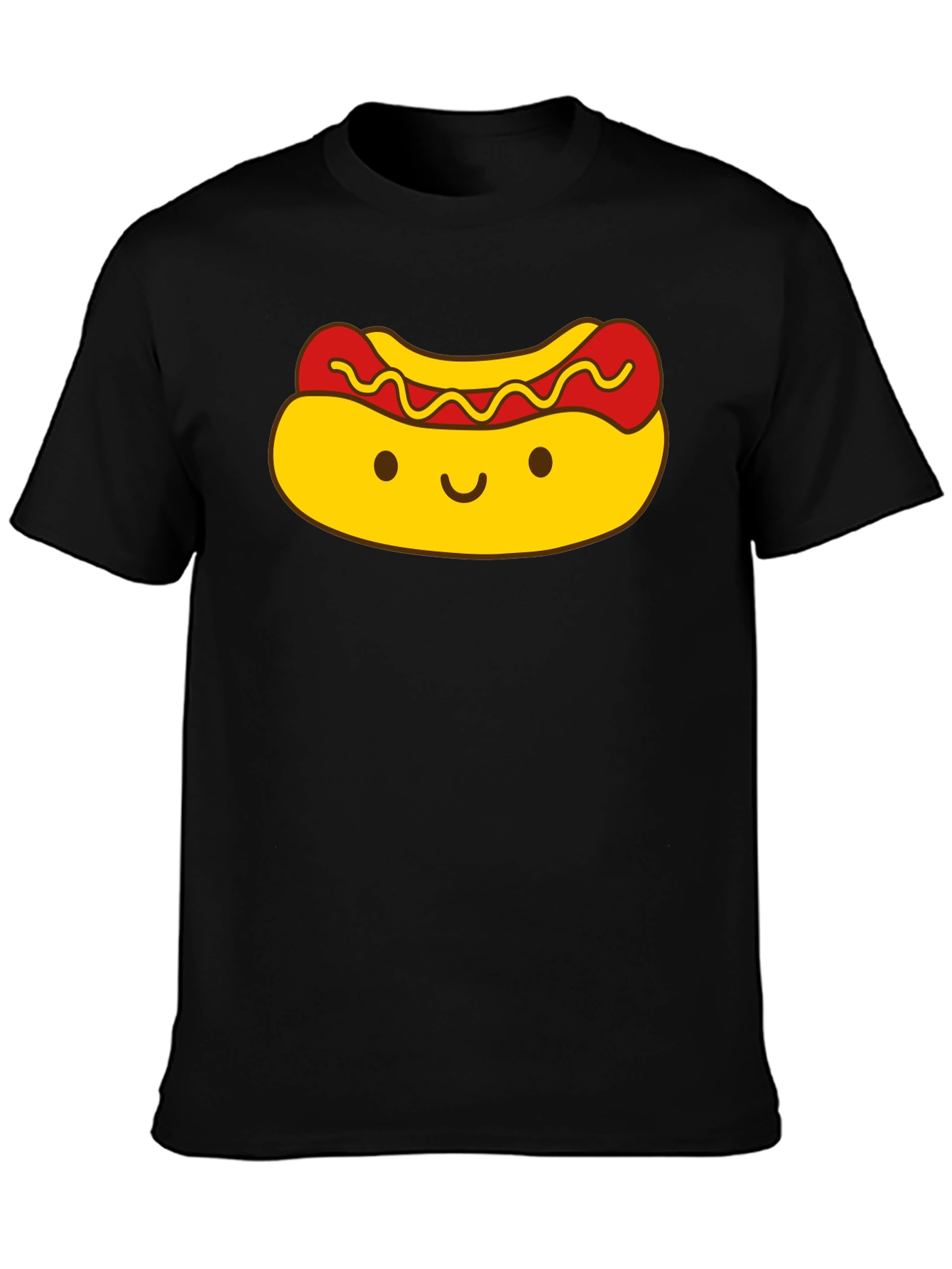 Cute Kawaii Hot Dog Graphic Black T-Shirt
