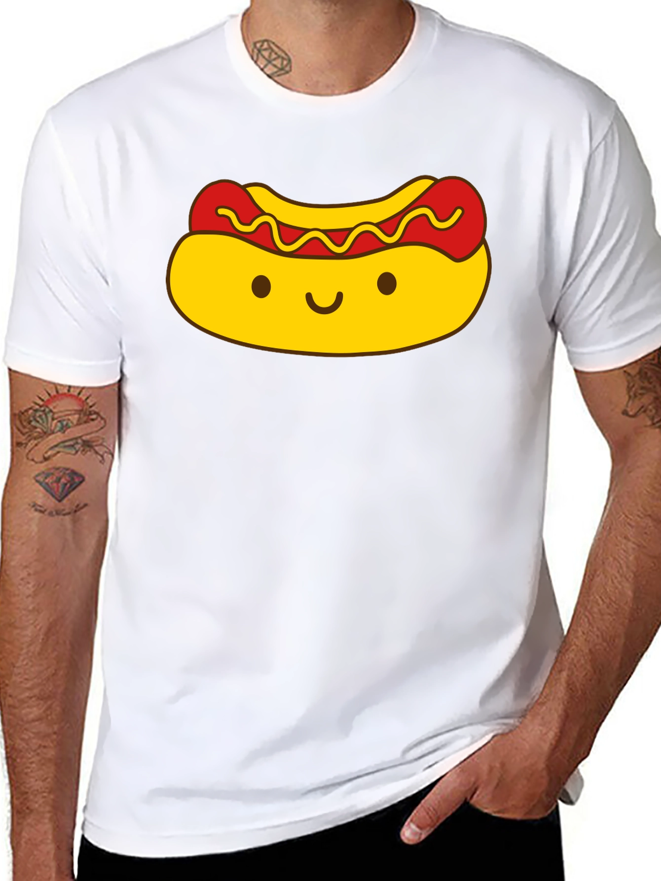 Cute Kawaii Hot Dog Graphic Black T-Shirt