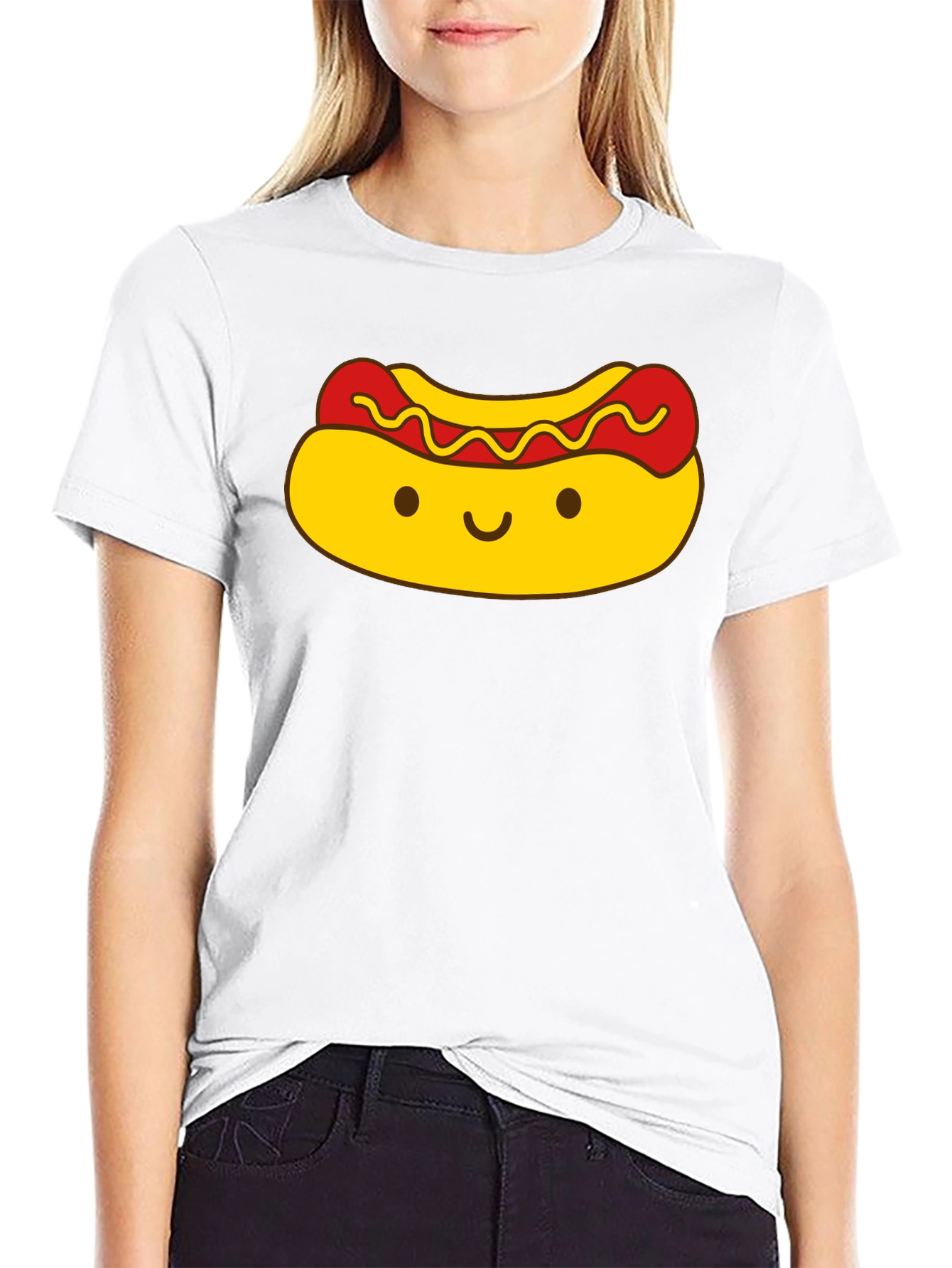Cute Kawaii Hot Dog Graphic Black T-Shirt