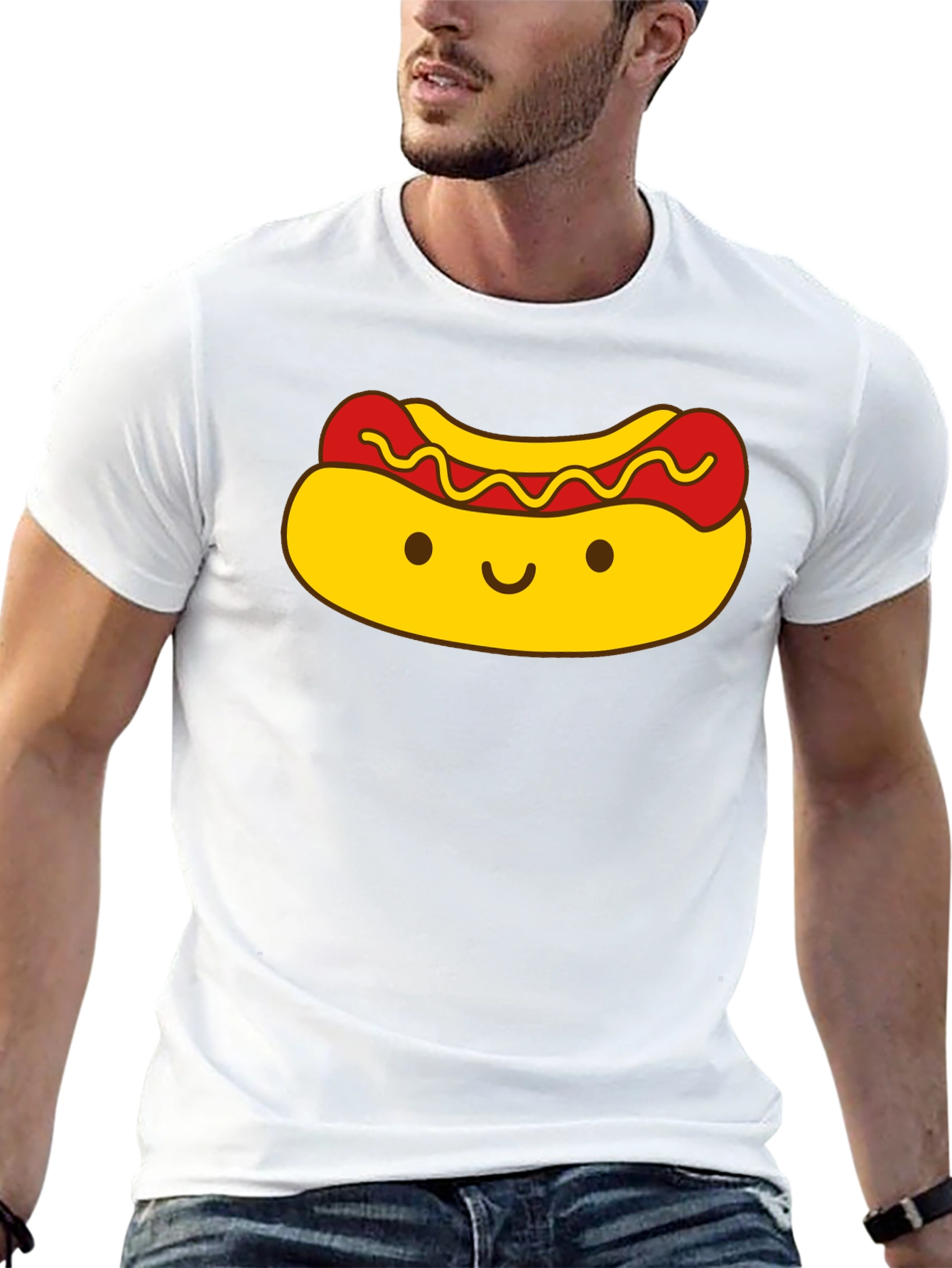 Cute Kawaii Hot Dog Graphic Black T-Shirt