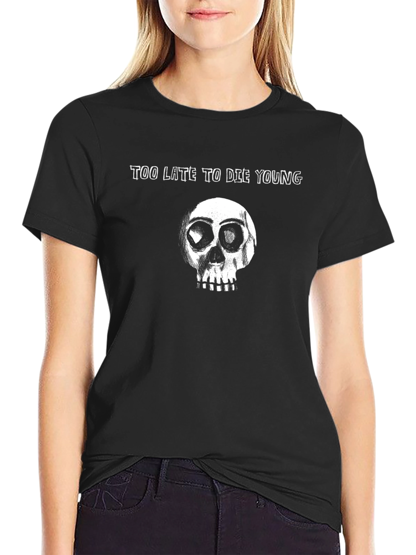 Too Late To Die Young Skull Graphic T-Shirt