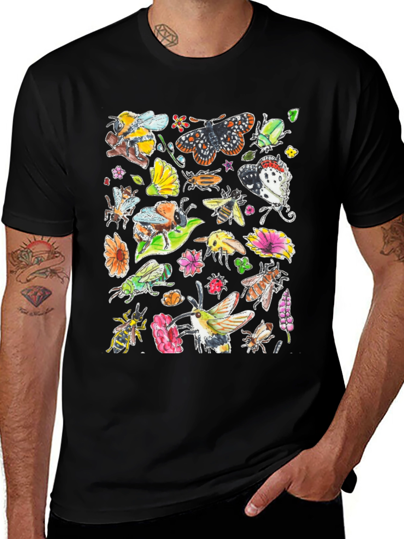 Nature Insects Black T-Shirt