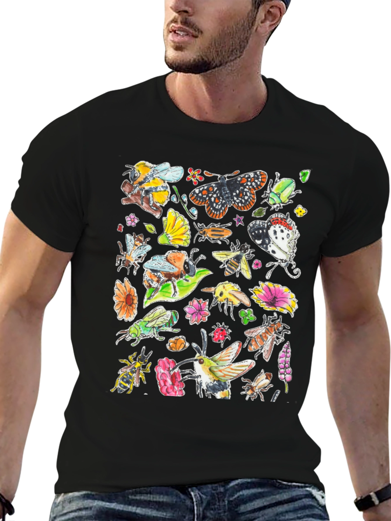 Nature Insects Black T-Shirt