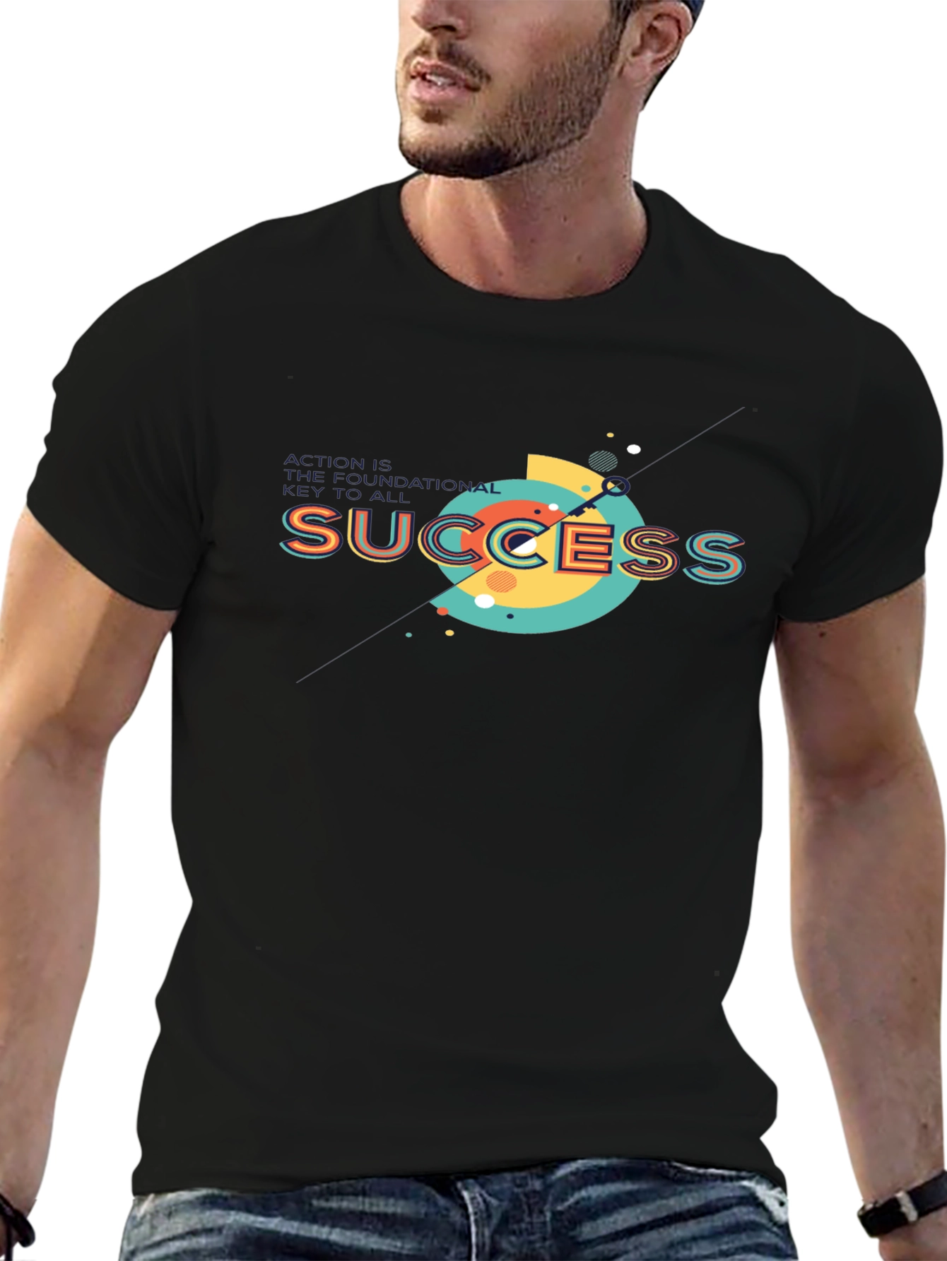 Success Graphic Print Black T-Shirt