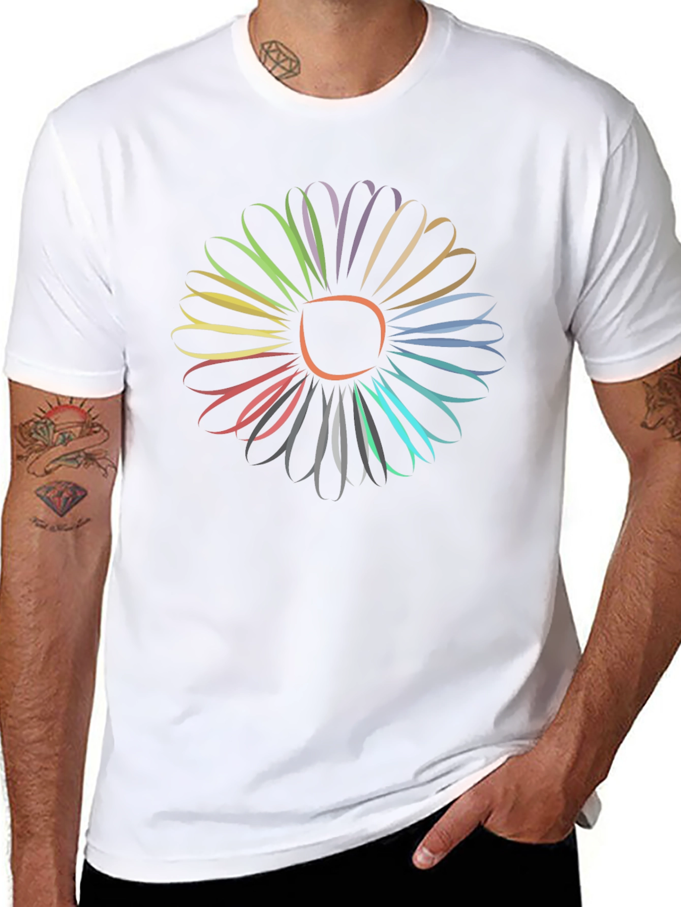 Vibrant Flower Graphic Tee - Stylish Mens Black T-Shirt