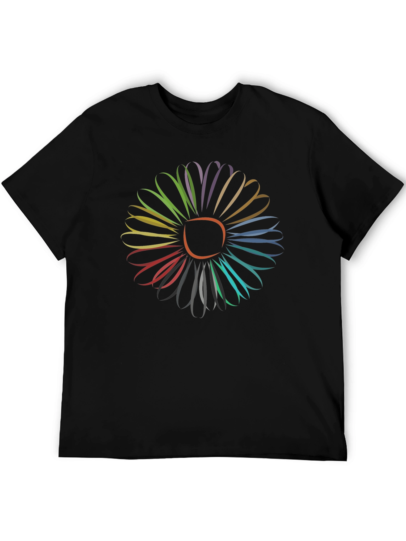 Vibrant Flower Graphic Tee - Stylish Mens Black T-Shirt