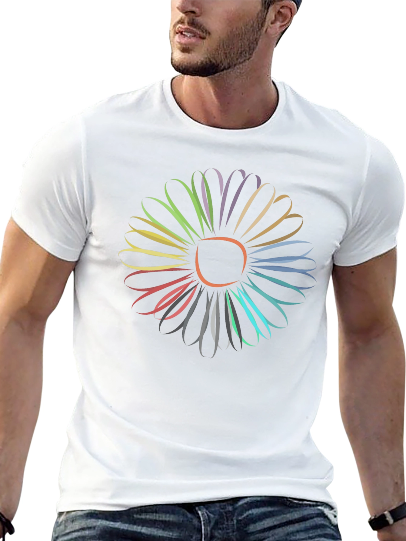 Vibrant Flower Graphic Tee - Stylish Mens Black T-Shirt