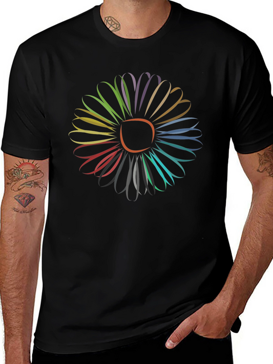 Vibrant Flower Graphic Tee - Stylish Mens Black T-Shirt