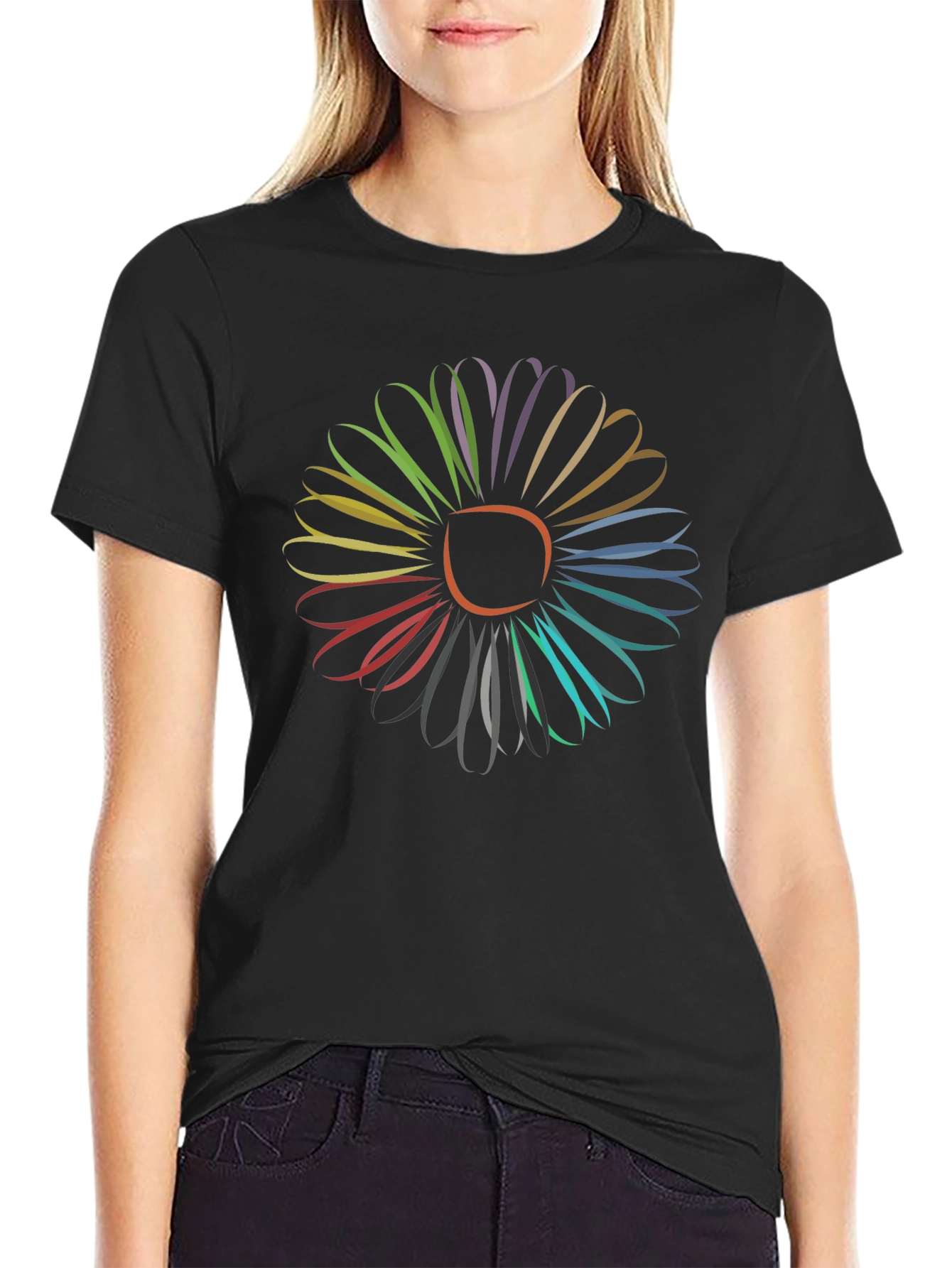 Vibrant Flower Graphic Tee - Stylish Mens Black T-Shirt