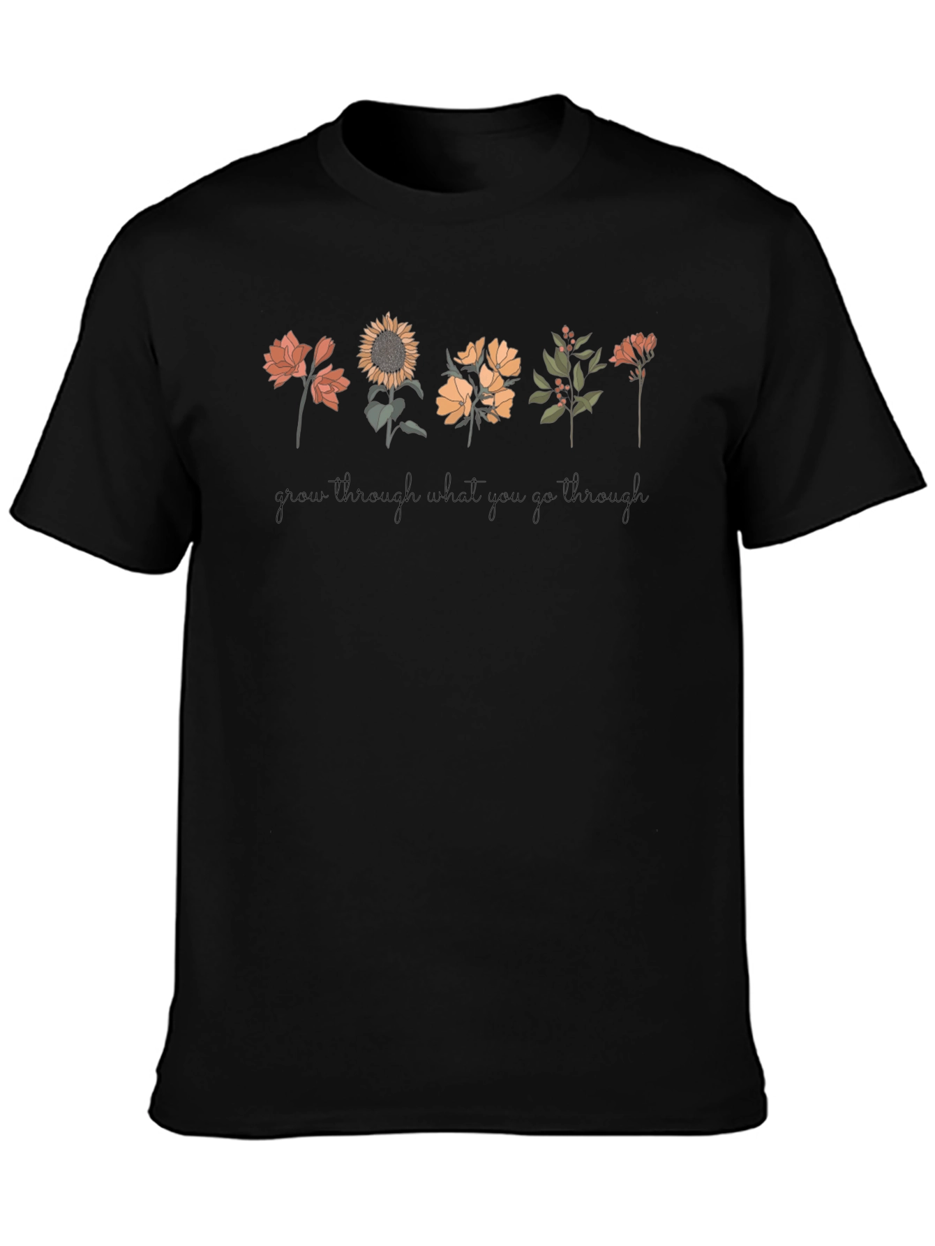 Floral Grow Through Black T-Shirt