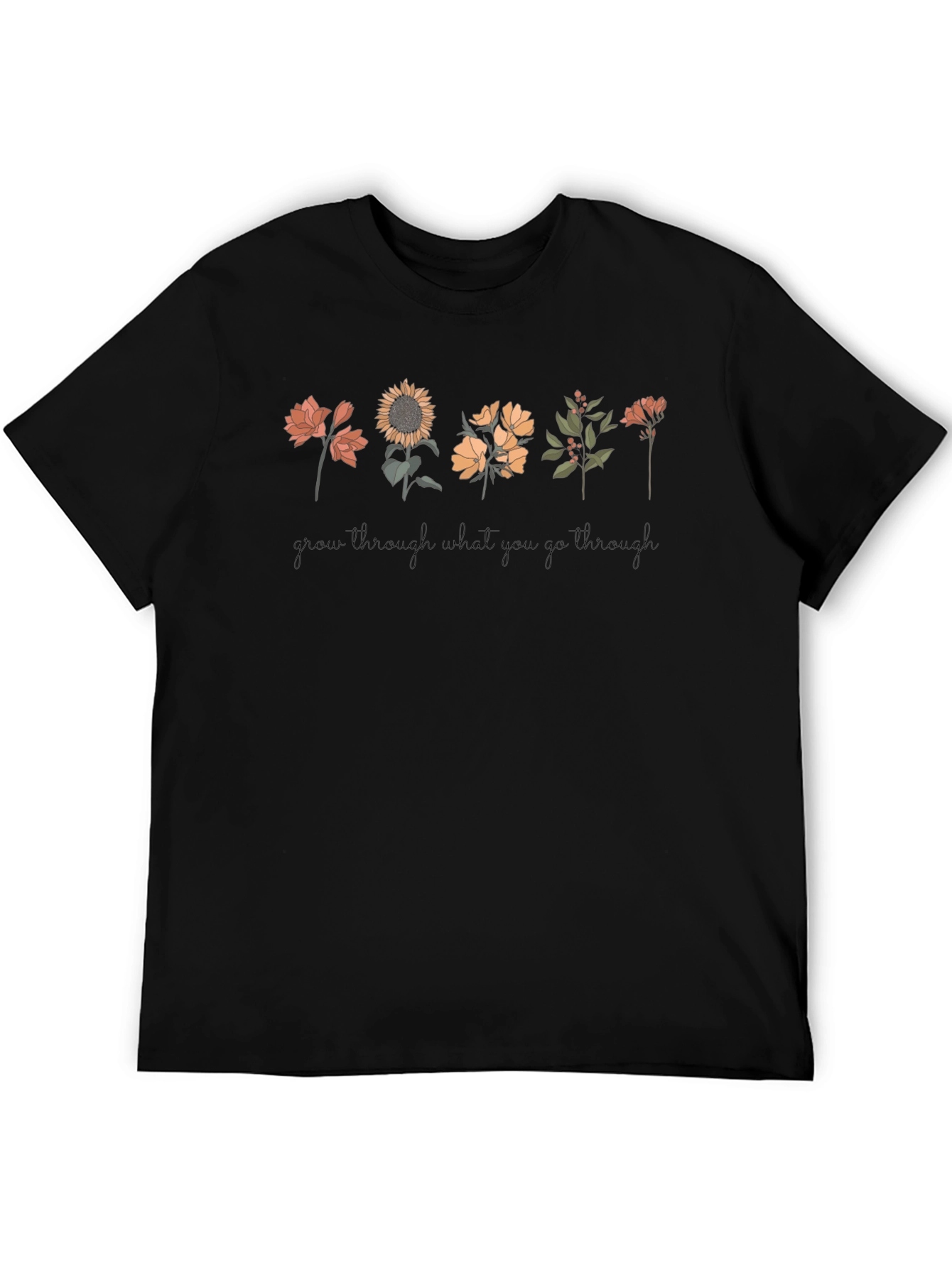 Floral Grow Through Black T-Shirt