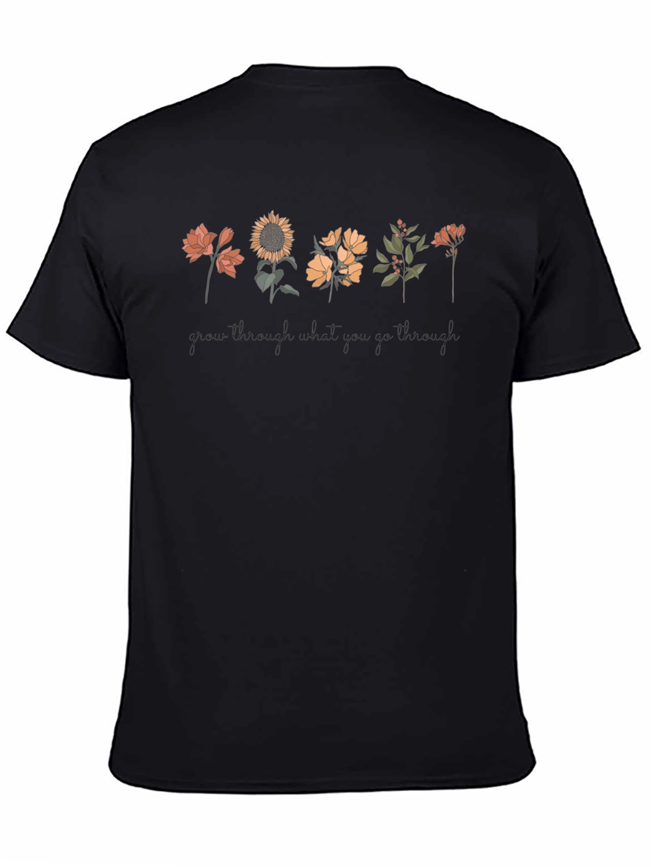 Floral Grow Through Black T-Shirt