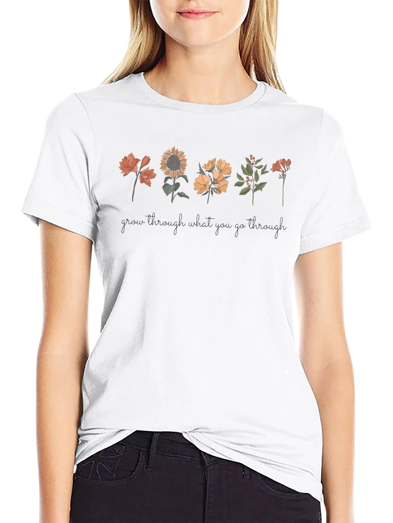 Floral Grow Through Black T-Shirt