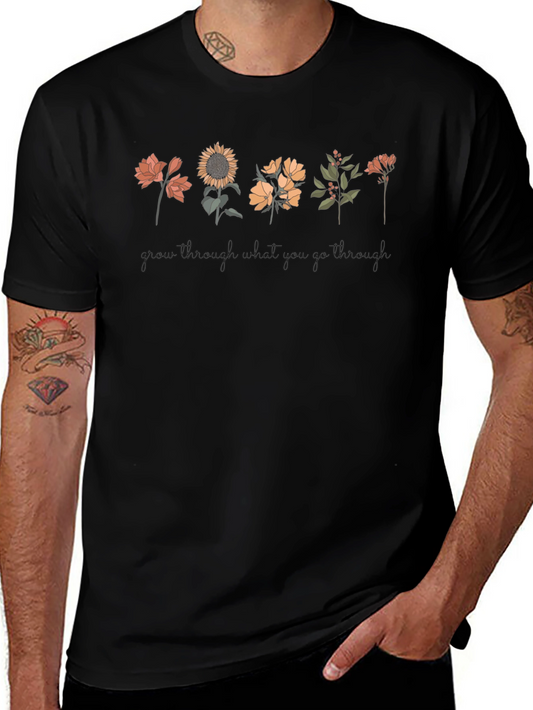 Floral Grow Through Black T-Shirt