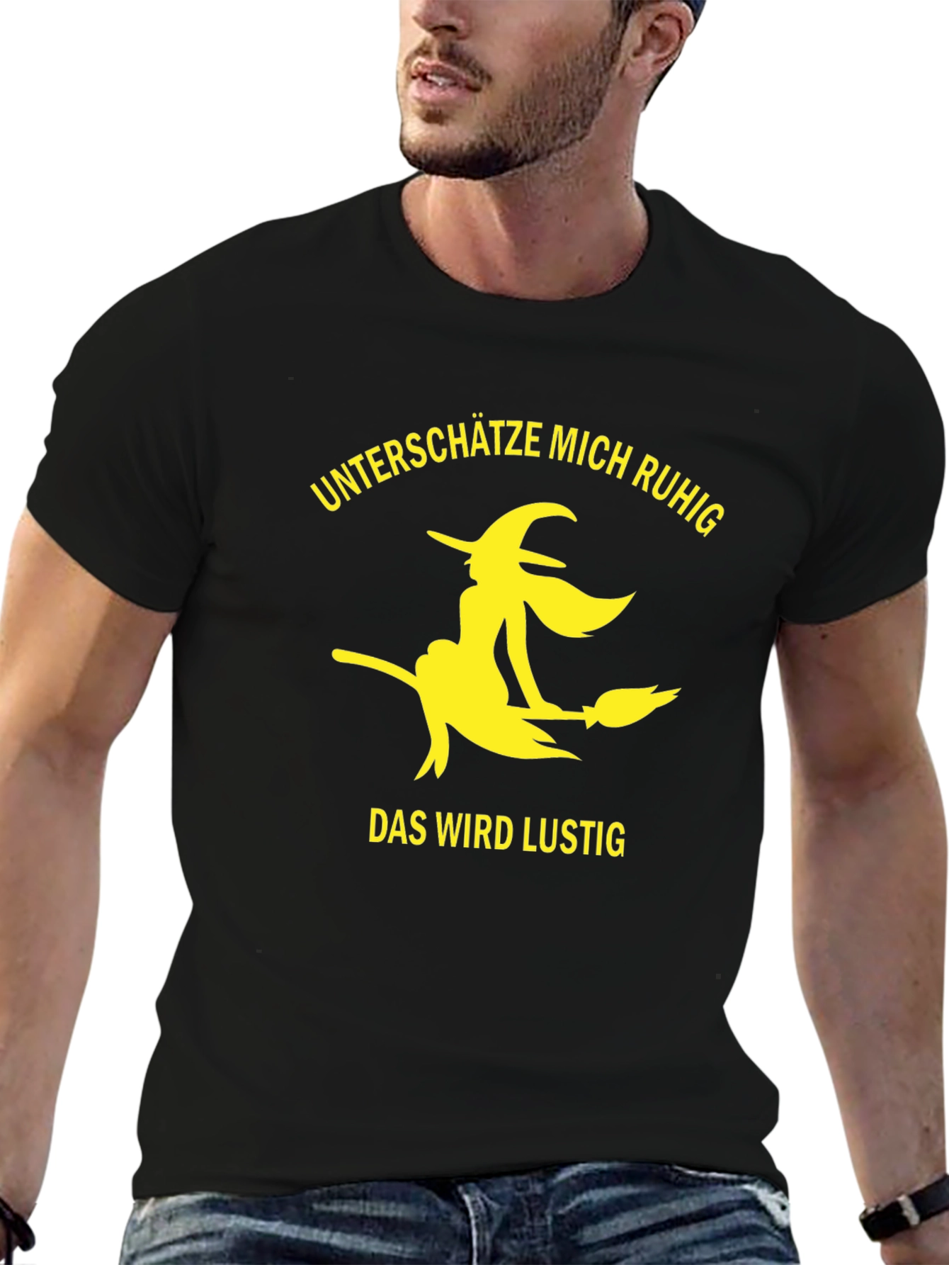 Witch Broomstick Graphic T-Shirt - Black