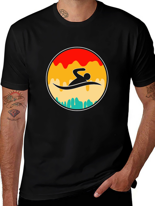 Swimmer Graphic Tee - Retro Style Black T-Shirt