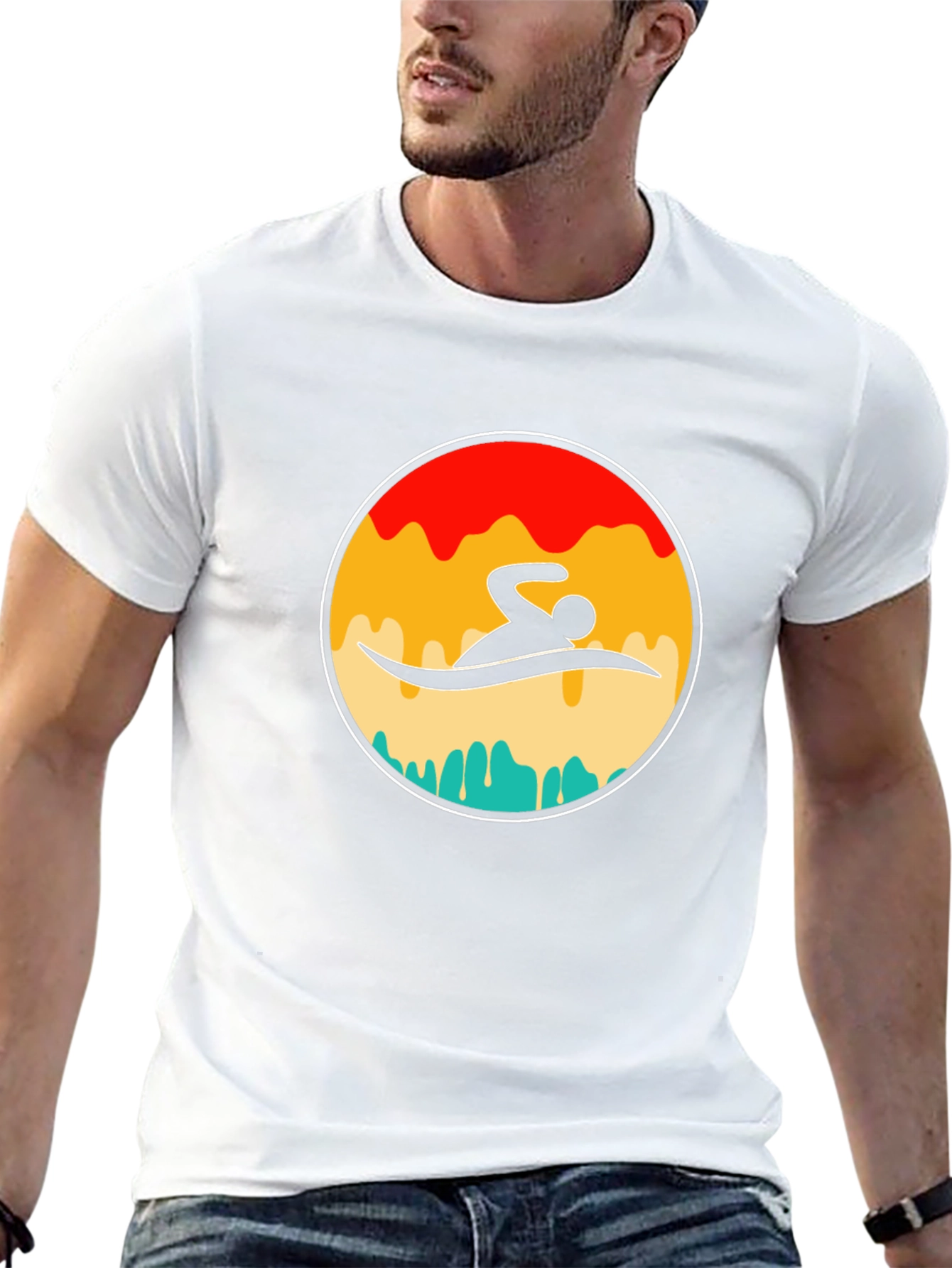 Swimmer Graphic Tee - Retro Style Black T-Shirt