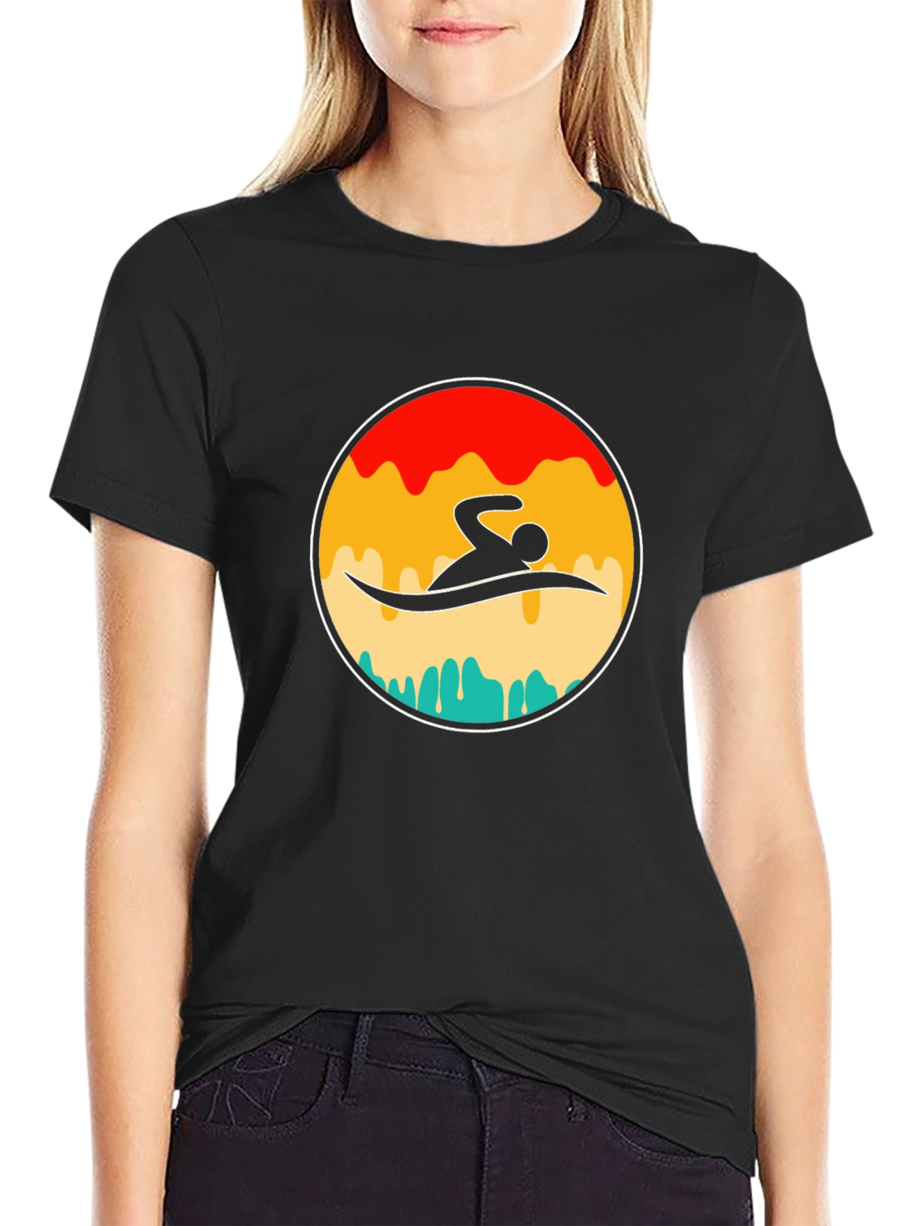 Swimmer Graphic Tee - Retro Style Black T-Shirt