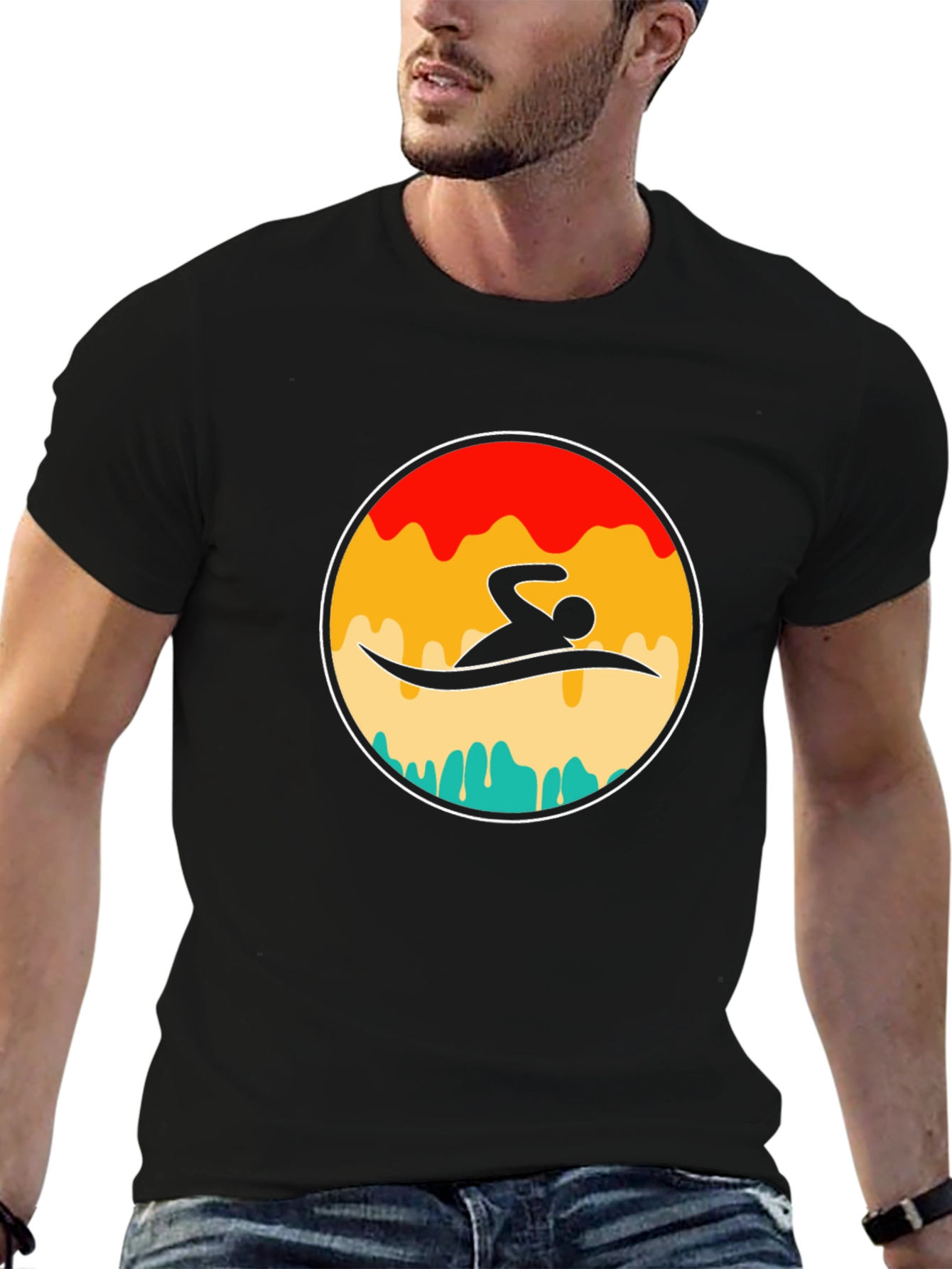 Swimmer Graphic Tee - Retro Style Black T-Shirt