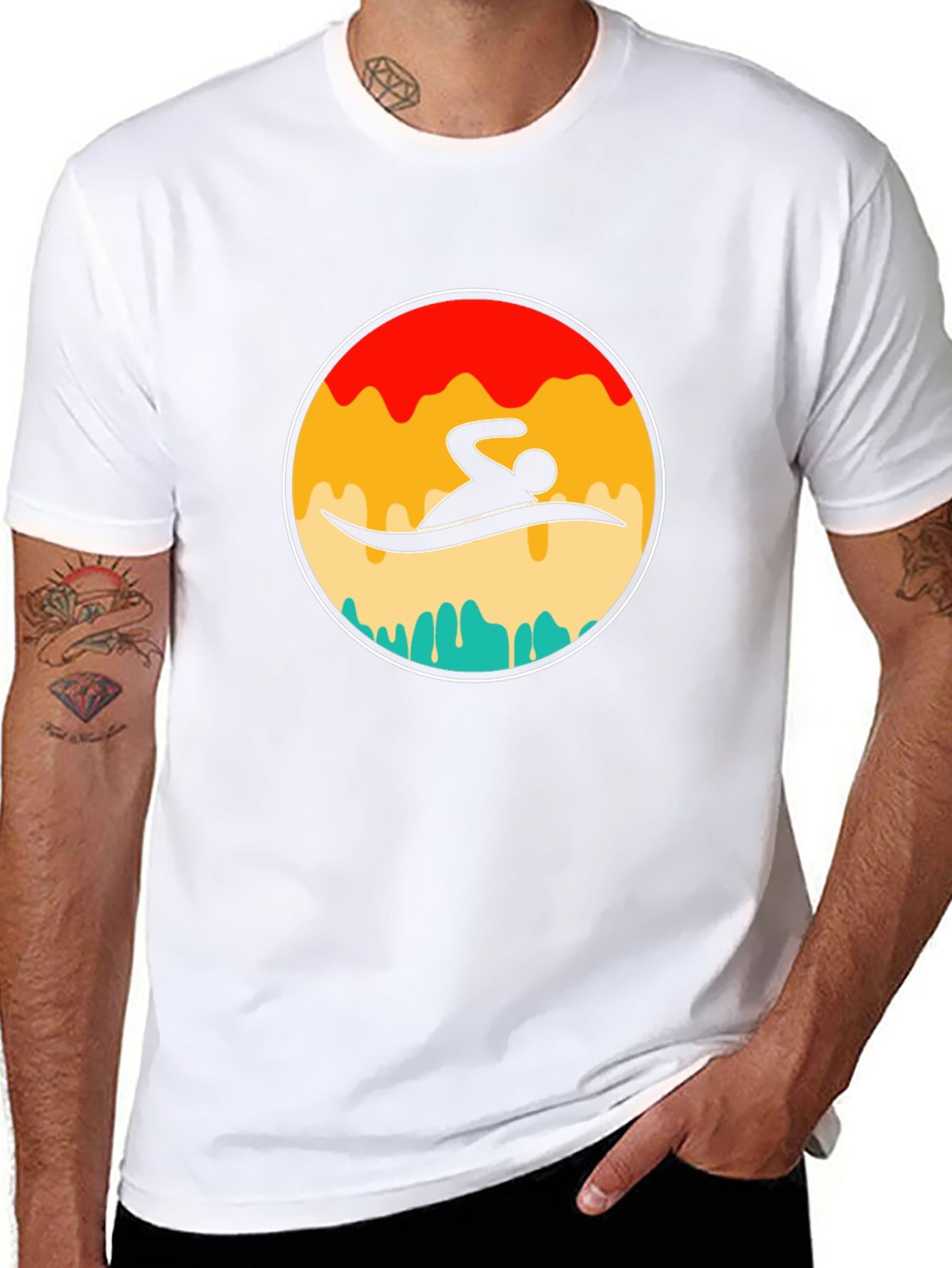 Swimmer Graphic Tee - Retro Style Black T-Shirt