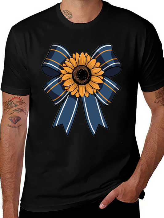 Sunflower Bow Graphic Tee - Casual Mens T-Shirt