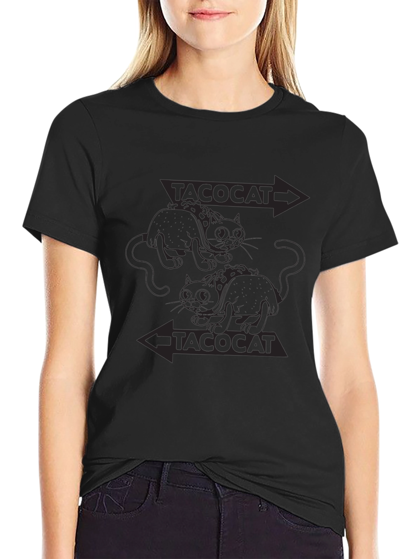 Tacocat Reversible Cat T-Shirt - Black