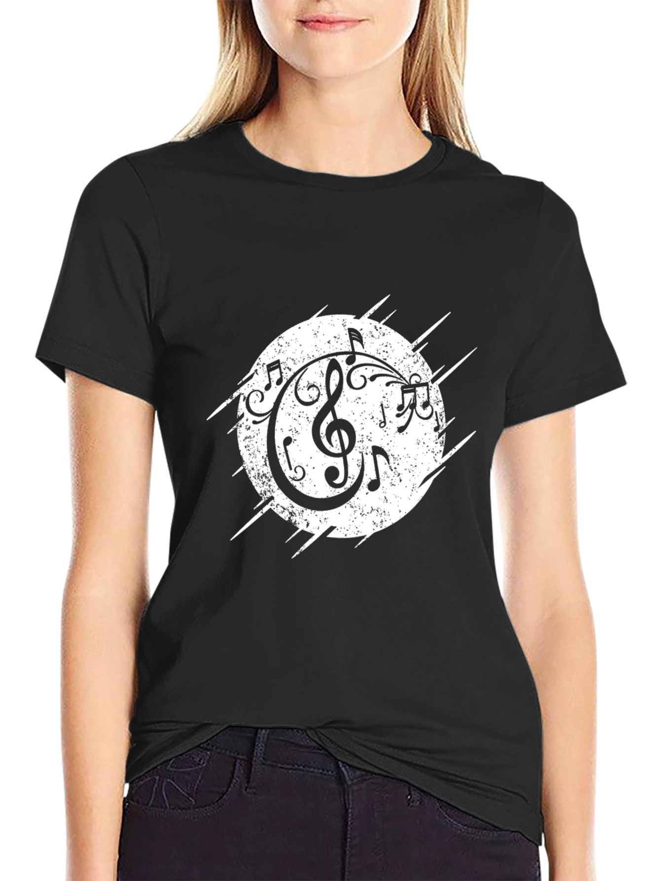 Musical Notes Graphic Black Tee