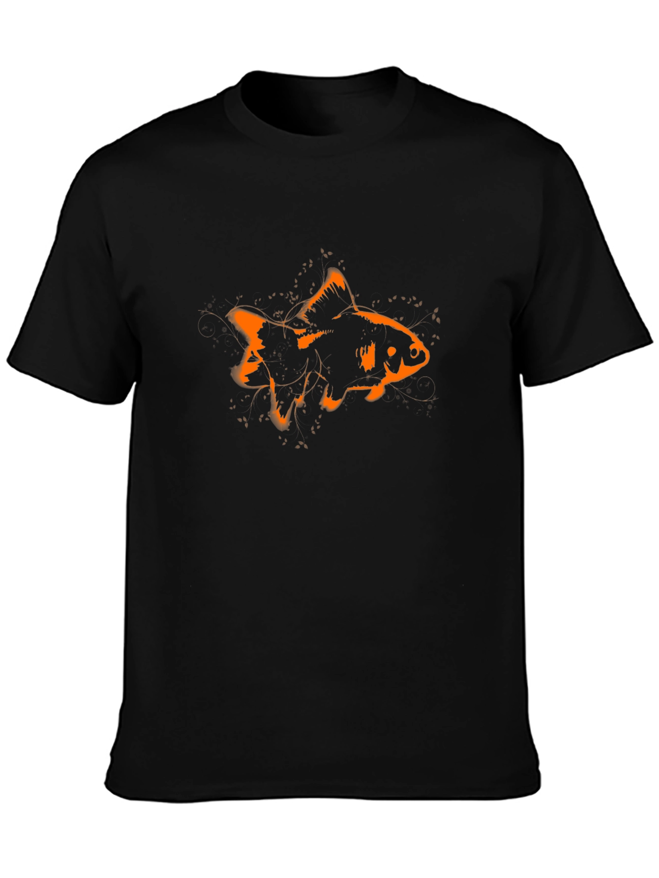 Stylish Black Tee with Orange Goldfish Graphic Print