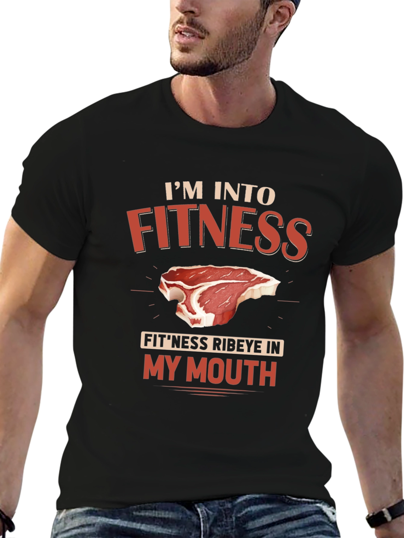 Funny Fitness Ribeye in My Mouth Graphic T-Shirt