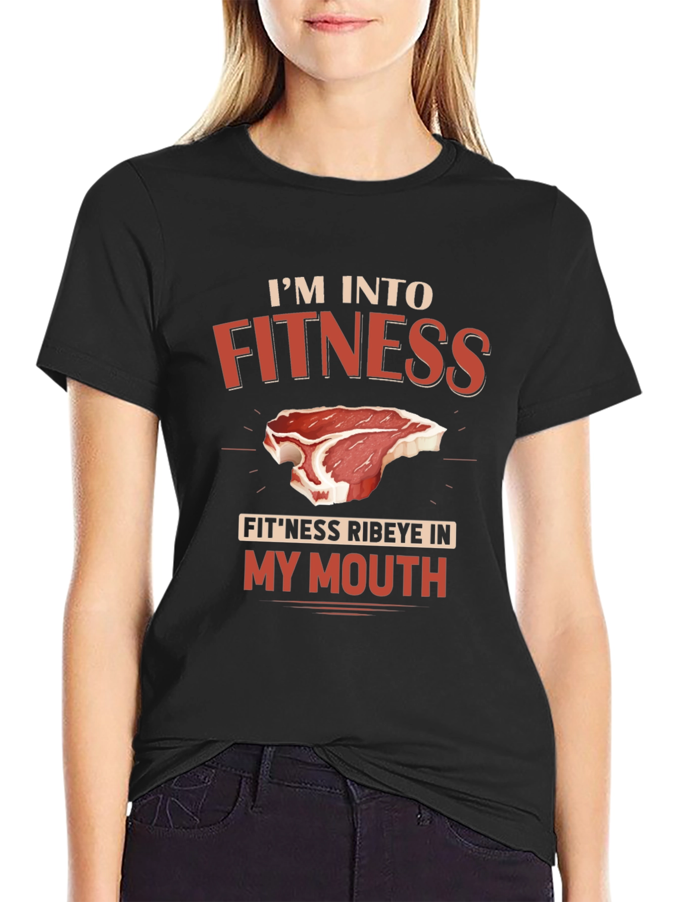 Funny Fitness Ribeye in My Mouth Graphic T-Shirt