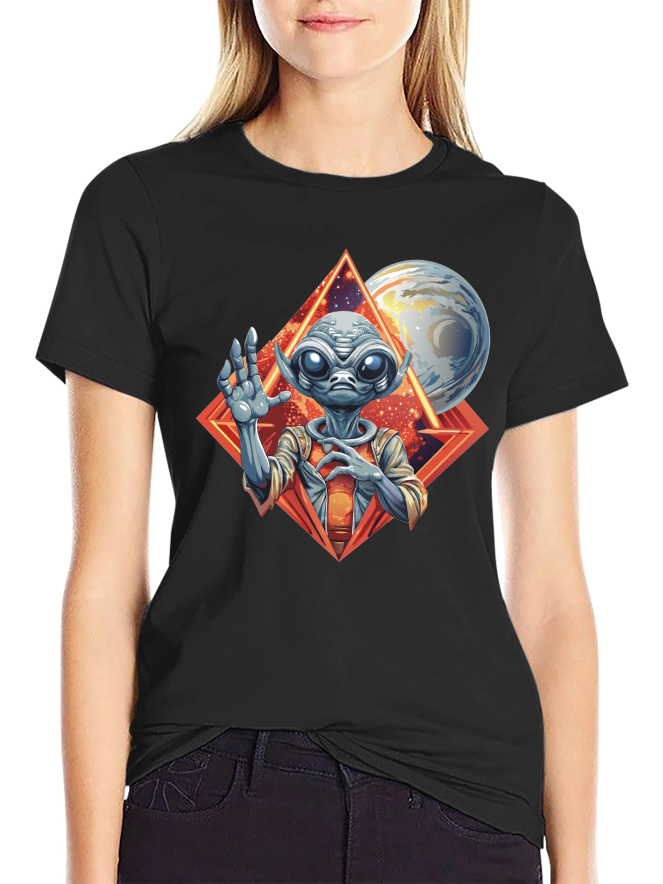 Alien Graphic Print Black T-Shirt